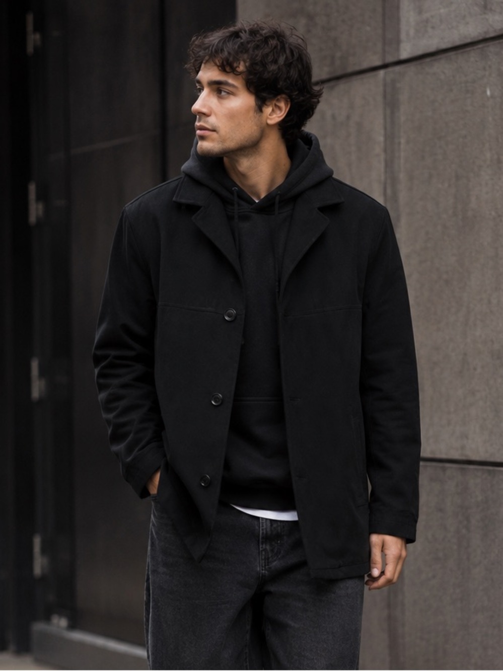 Andrew Marc Men's Black Minimalist Car Coat Jacket Classic Outerwear Size M 90s